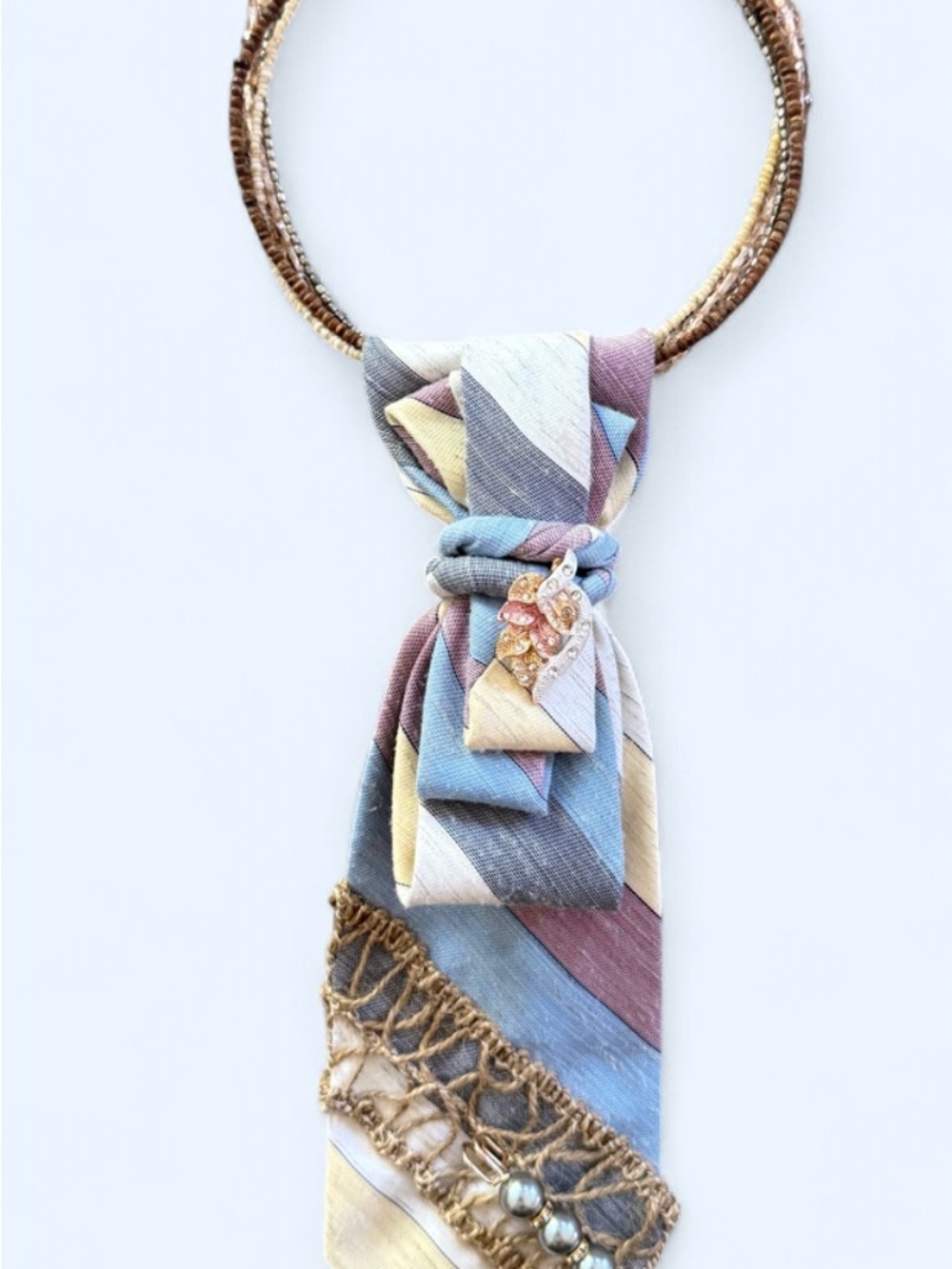 Coastal Chic Upcycled Vintage Necktie Necklace Pastel Colors Festival Vibes - Picture 2 of 5